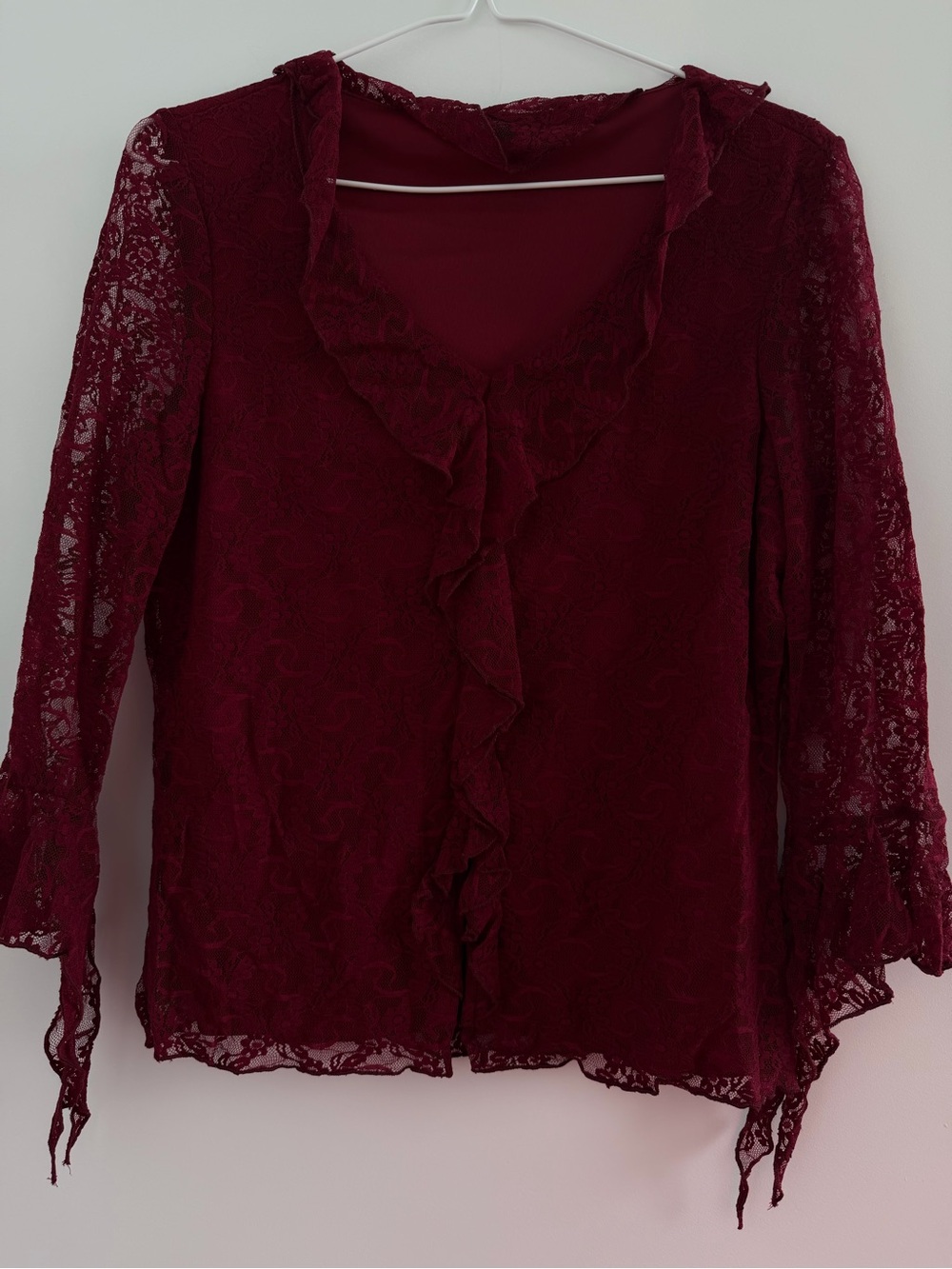 Women's Ruffle Lace Blouse - Burgundy